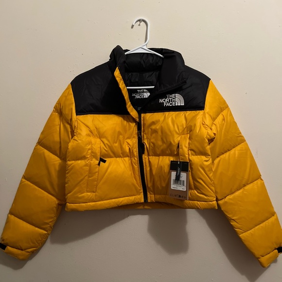The North Face Yellow and Black Nuptse Cropped Puffer Jacket - Picture 1 of 6